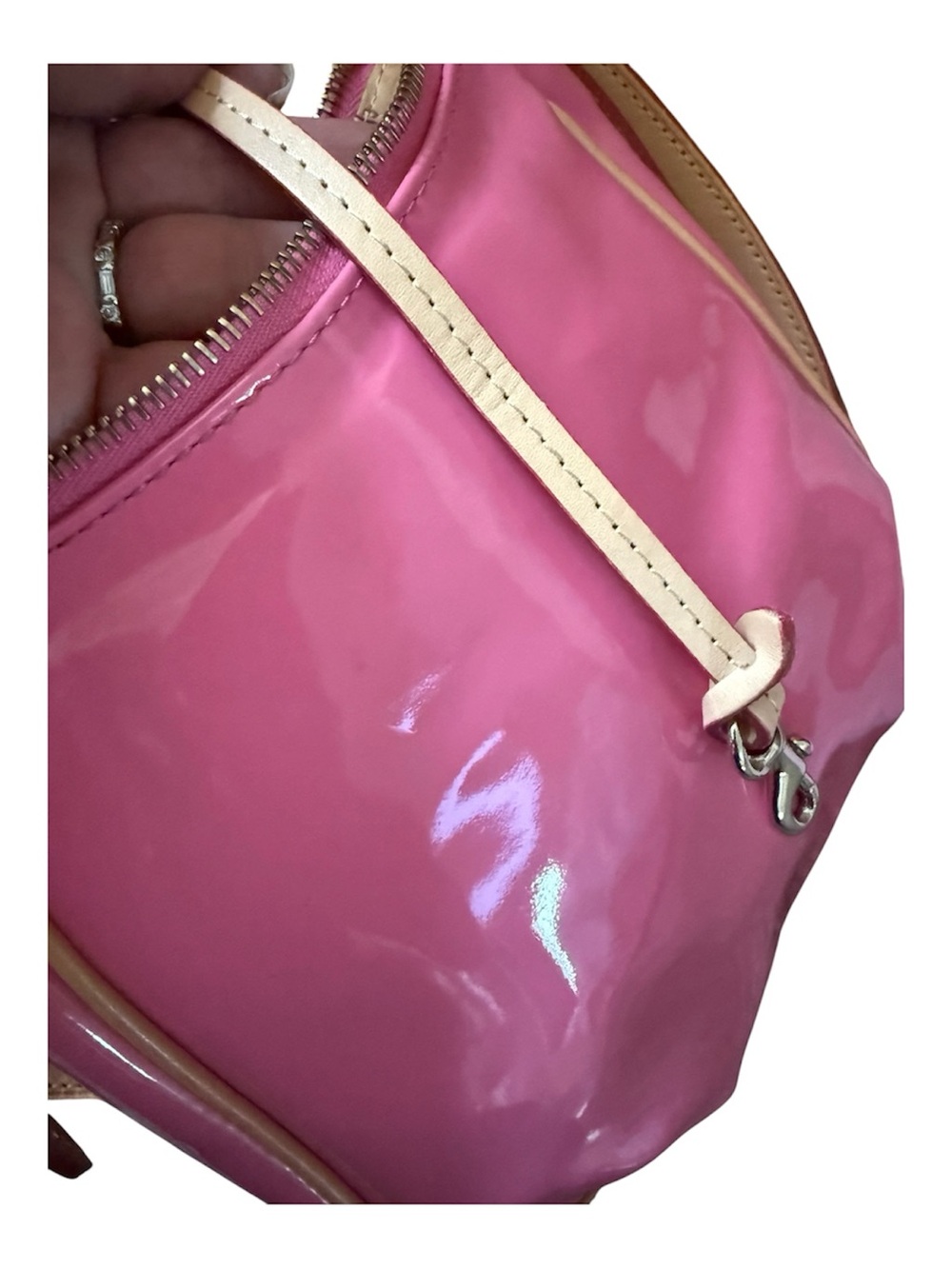 Dooney & Bourke Pink Patent Crossbody with Tan Trim - Picture 9 of 13